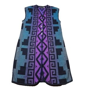 Kokopelli Aztec Long Duster Cardigan Knit Southwestern Boho Western Cowgirl MED